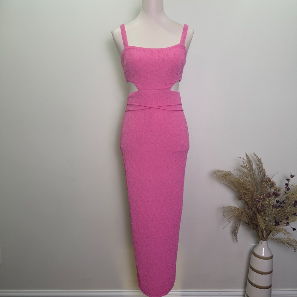 NEW Saints & Secrets Hot Pink Textured Cut-Out Maxi Dress Size XS Coquette Glam